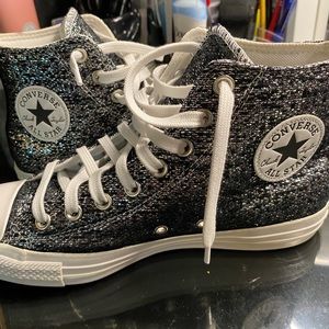 Silver Sparkle High Top Converse